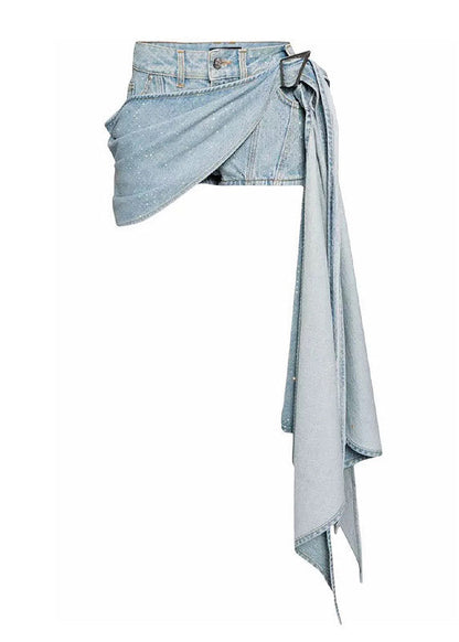 Pantalones cortos vaqueros de cintura alta asimétricos azules sexys para verano