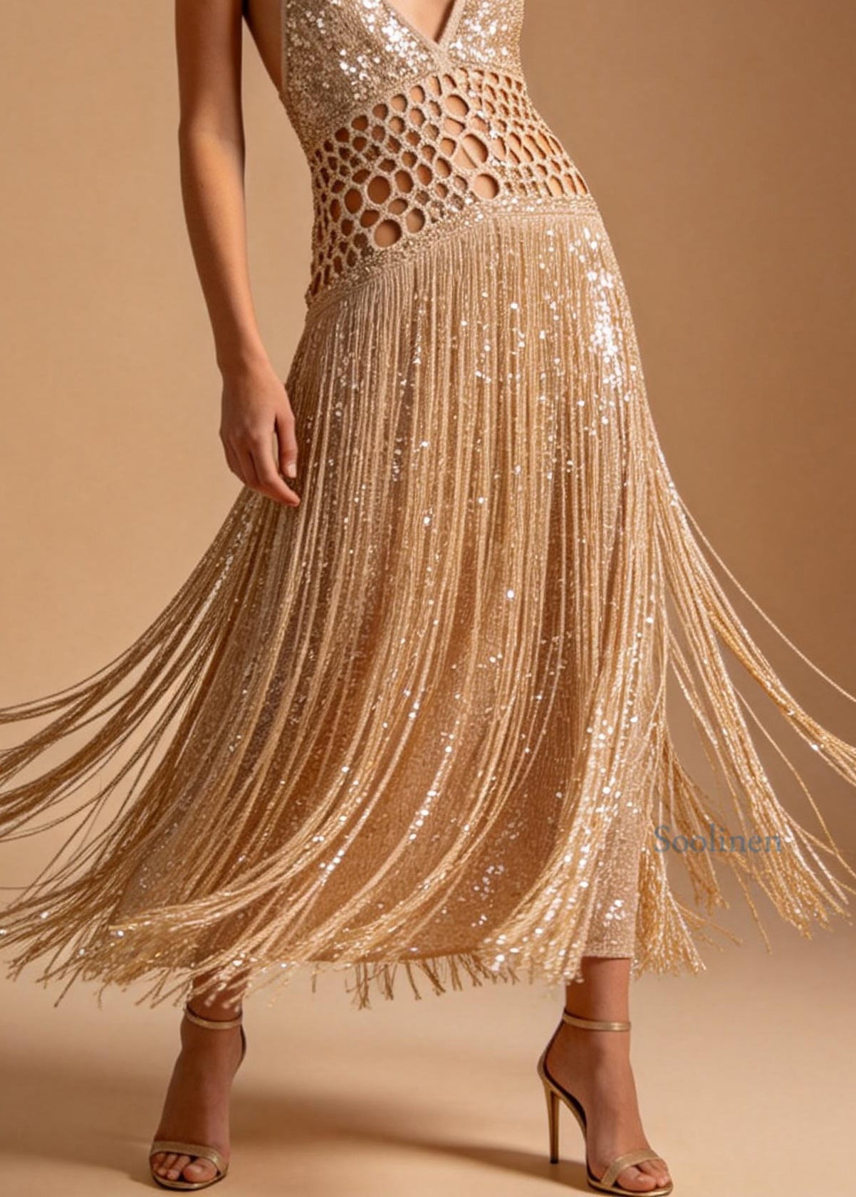 Sexy Hollow Out Tassel Patchwork Cotton Spaghetti Strap Dress Summer