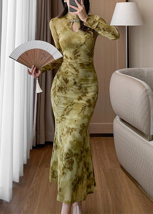 Sexy lila Maxikleid mit Stehkragen, Print und Cut-Outs, Herbst