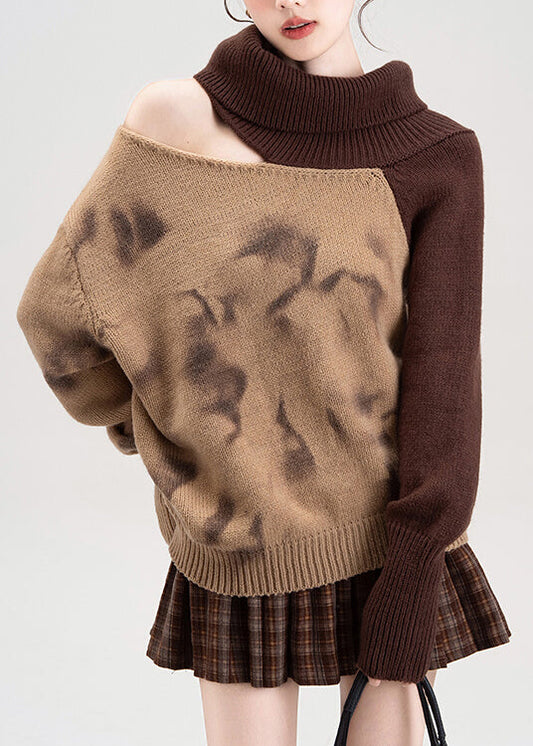 Sexy rote Patchwork-Strickpullover mit kalten Schultern für den Frühling