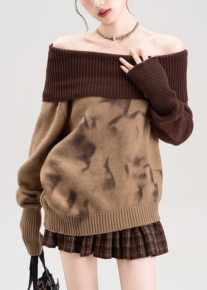 Sexy rote Patchwork-Strickpullover mit kalten Schultern für den Frühling