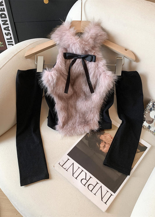 Sexy Style Blue Fur Patchwork Chic Long Sleeved Top