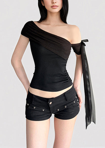 Camiseta sexy blanca de un solo hombro con borlas asimétricas de verano