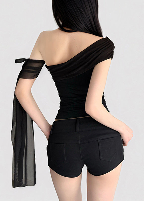 Camiseta sexy blanca de un solo hombro con borlas asimétricas de verano