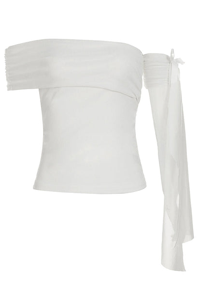 Camiseta sexy blanca de un solo hombro con borlas asimétricas de verano