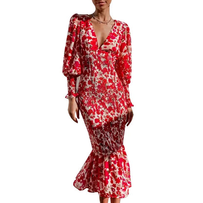 Rowena Floral Smocked Waist Bishop Sleeve Midi Dress