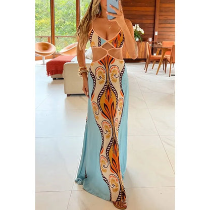 Summer Symphony Linen Blend Cutout Back Tie Maxi Dress