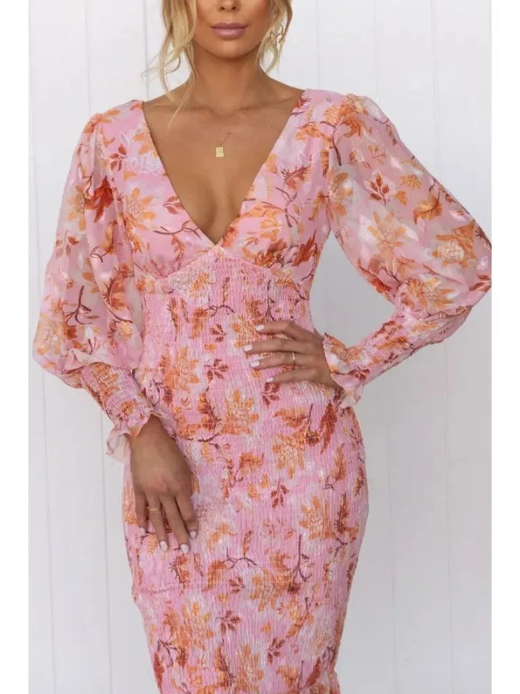 Garden Gathering Floral Smocked Waist Midi Dress