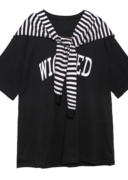 Short-sleeved t-shirt women's summer dress loose large size compassionate two-piece shirt with shawl - SooLinen