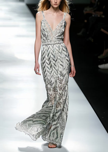 Silm Fit Apricot Print Draping Chiffon Cami Dress Summer