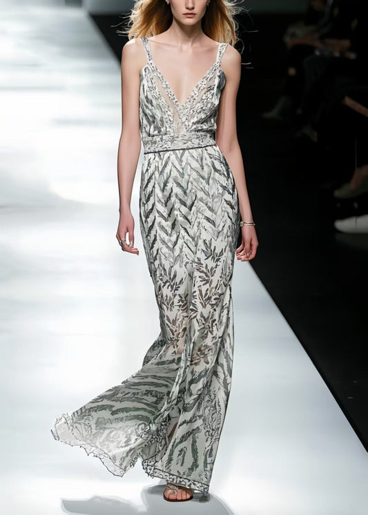 Silm Fit Apricot Print Draping Chiffon Cami Dress Summer