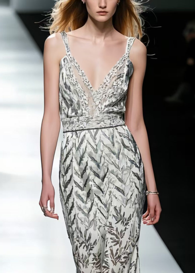 Silm Fit Apricot Print Draping Chiffon Cami Dress Summer