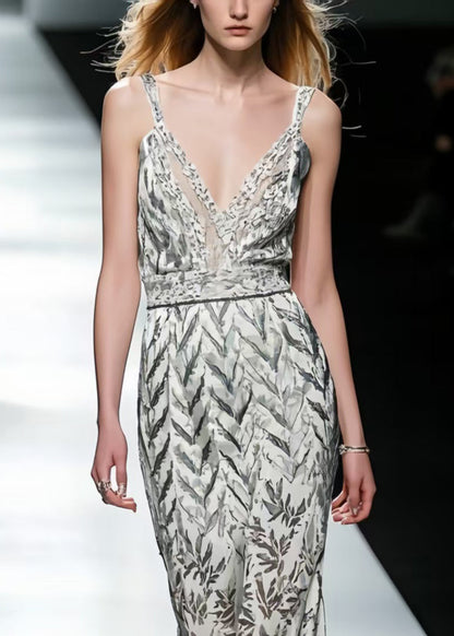 Silm Fit Apricot Print Draping Chiffon Cami Dress Summer