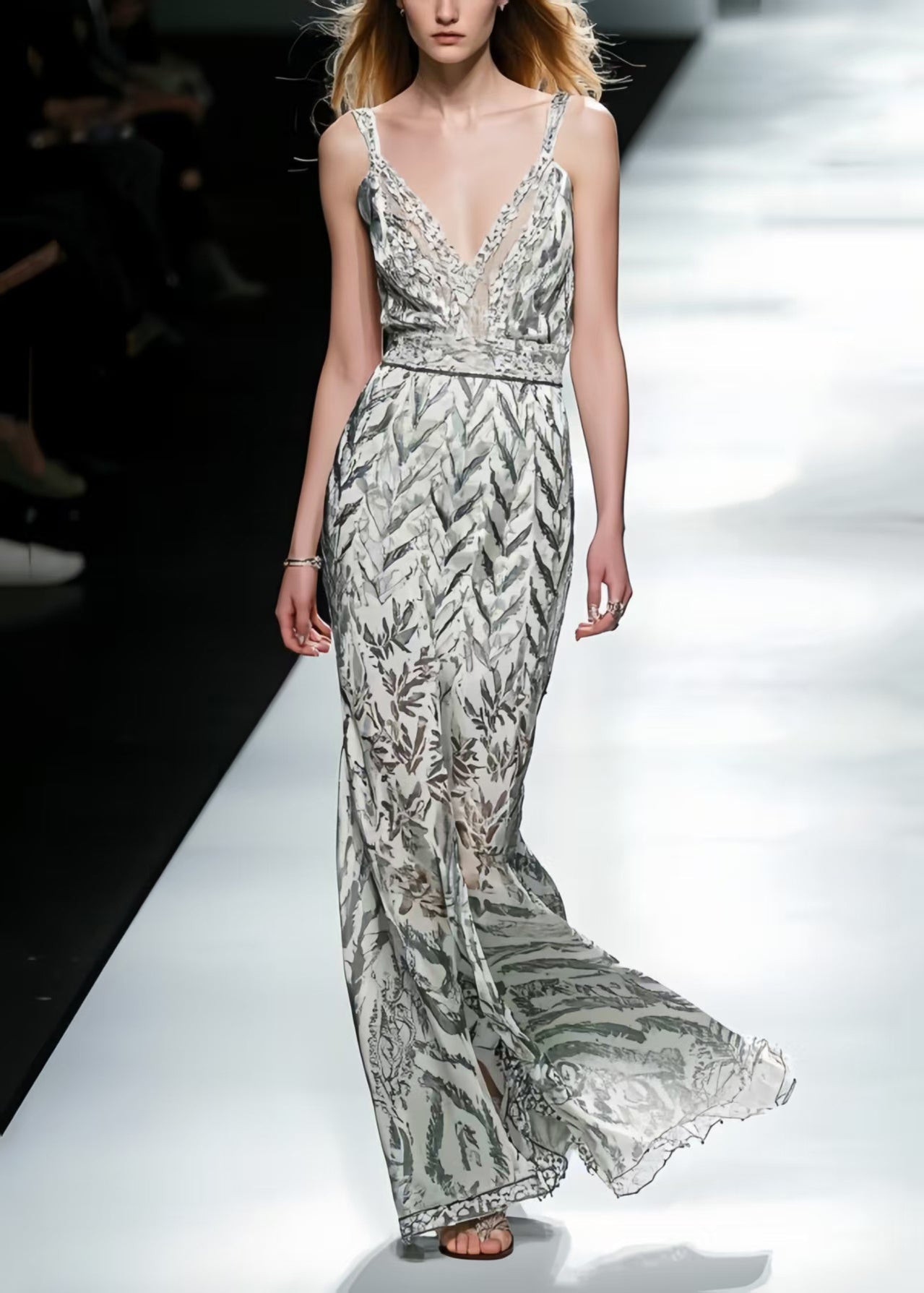 Silm Fit Apricot Print Draping Chiffon Cami Dress Summer