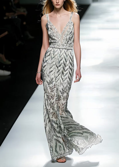 Silm Fit Apricot Print Draping Chiffon Cami Dress Summer