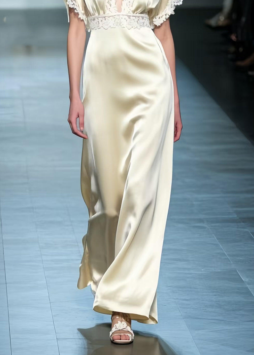 Silm Fit Champagne Patchwork Lace Silk Party Dresses Summer