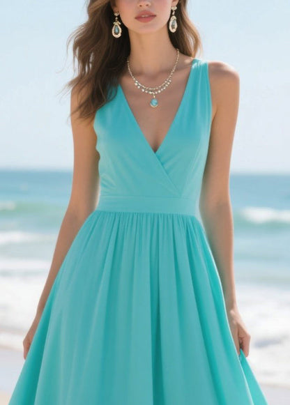 Silm Fit Lake Blue Patchwork Flower Lace Chiffon Long Dresses Summer