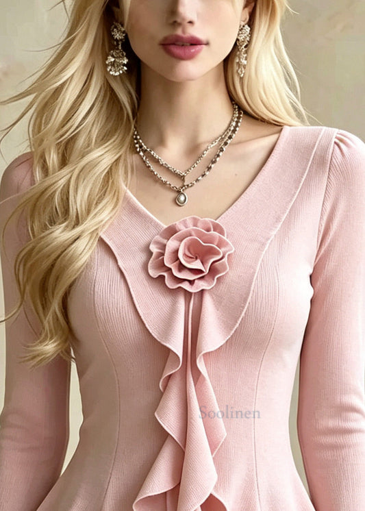 Silm Fit Pink Ruffled Floral Cotton Shirt Summer