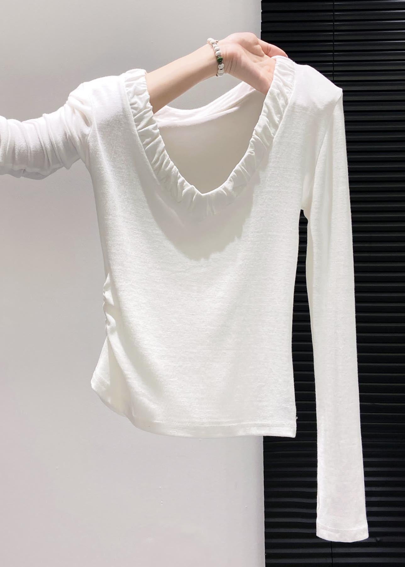 Silm Fit V Neck Wrinkled Cotton Shirt Fall