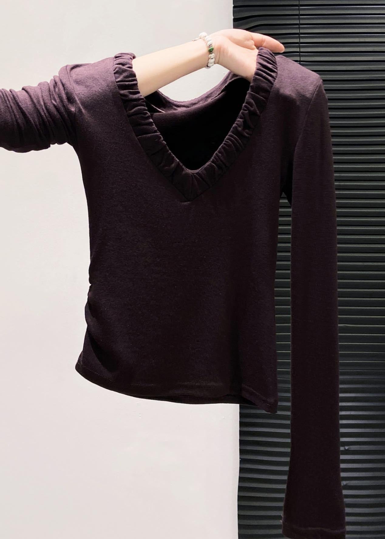 Silm Fit V Neck Wrinkled Cotton Shirt Fall