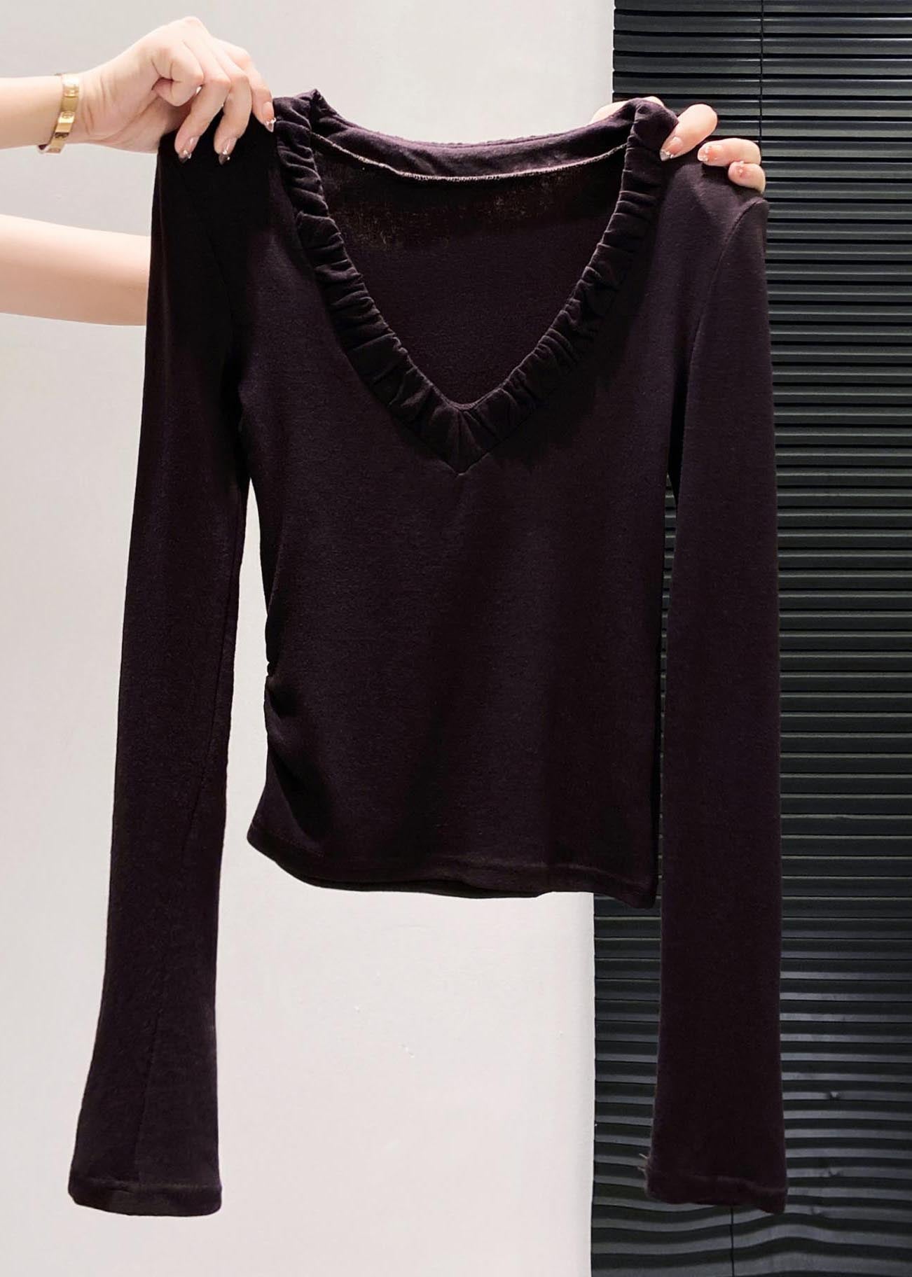 Silm Fit V Neck Wrinkled Cotton Shirt Fall