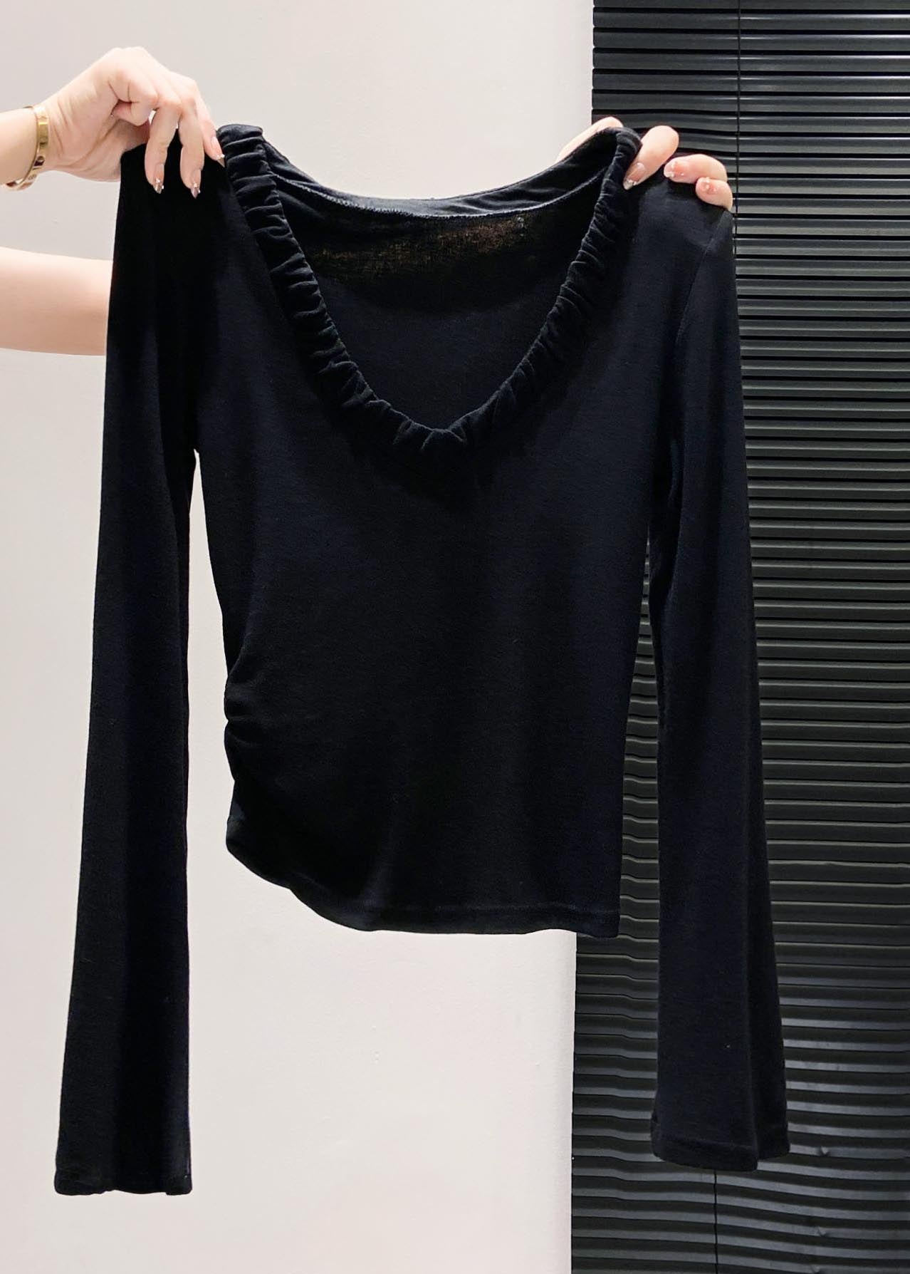 Silm Fit V Neck Wrinkled Cotton Shirt Fall