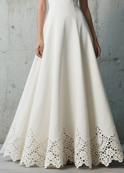 Silm Fit White Patchwork Lace Exra Large Hem Party Dress Summer