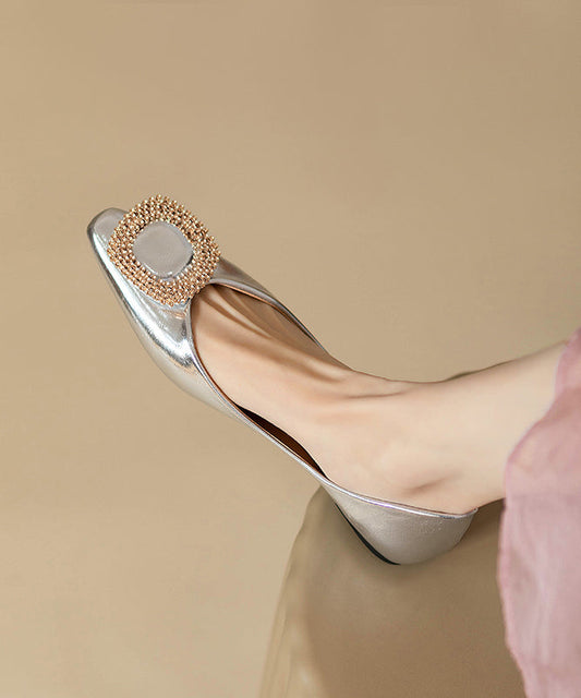 Silver Flat Shoes Faux Leather Fitted Splicing Zircon