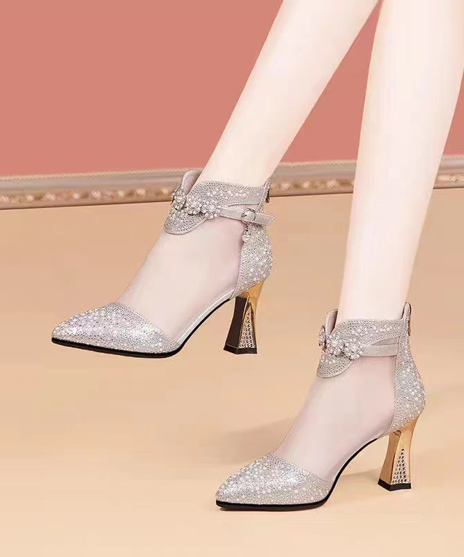 Silberne High Heel Tüllstiefel New Water Diamond Spitzkopf
