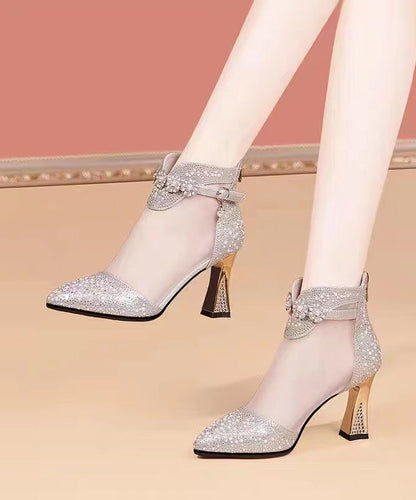 Silberne High Heel Tüllstiefel New Water Diamond Spitzkopf