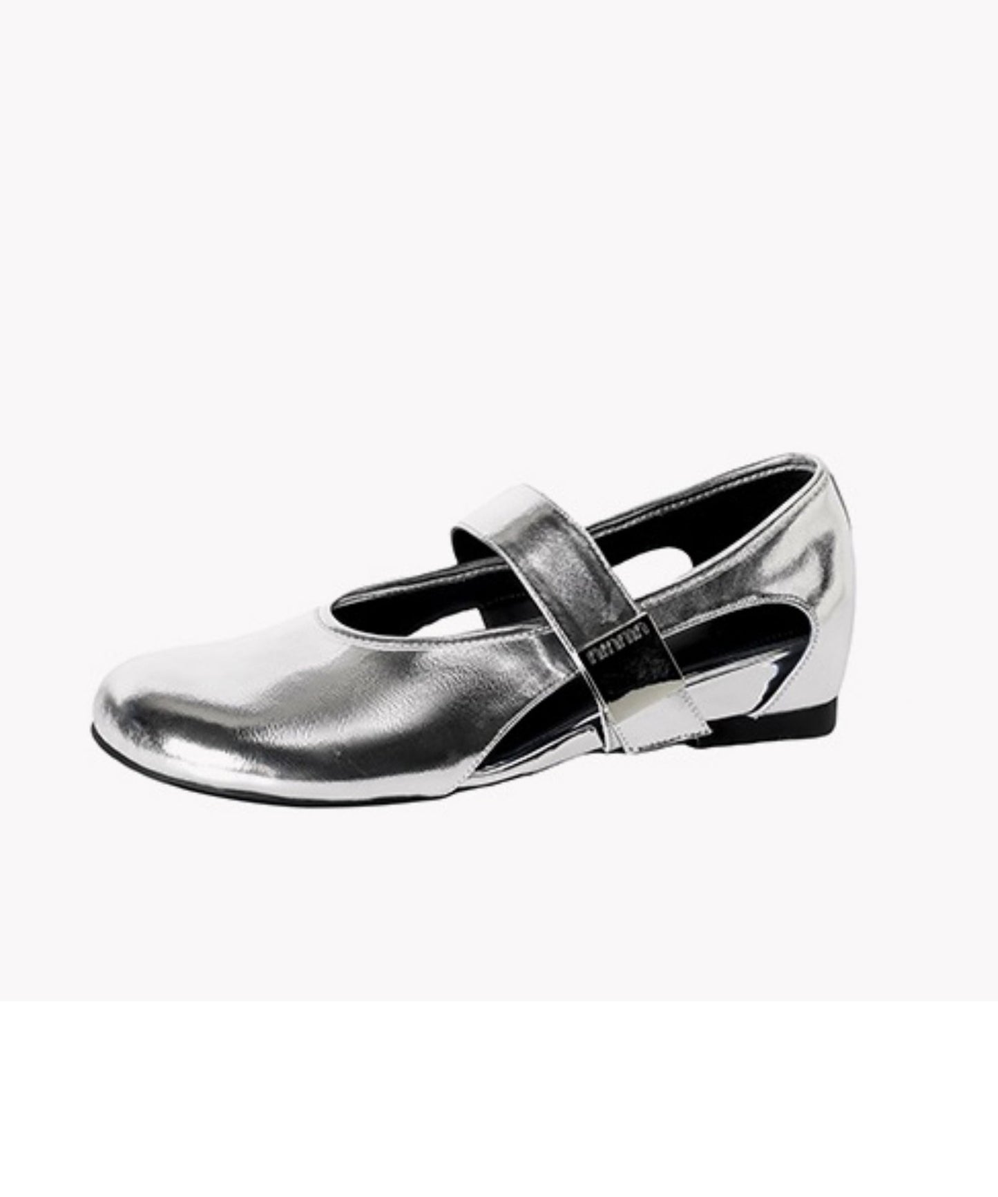 Silver Wedge Shoes Cowhide Leather Retro Splicing Buckle Strap