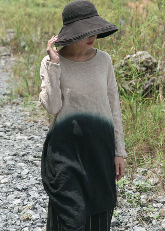 Einfache Aprikose O-Ausschnitt Farbverlauf Baumwolle Tops Frühling