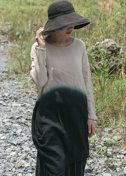 Einfache Aprikose O-Ausschnitt Farbverlauf Baumwolle Tops Frühling