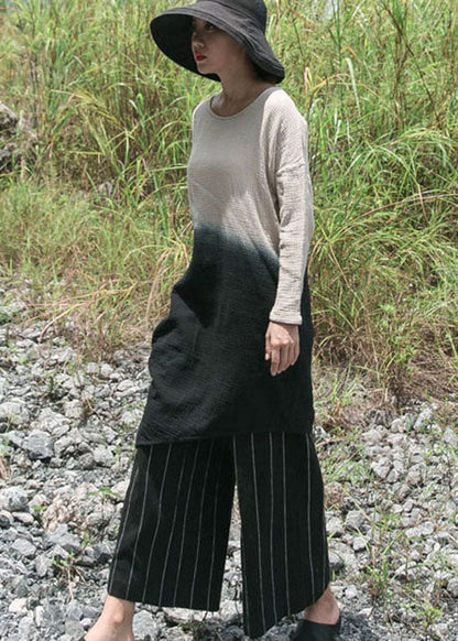 Einfache Aprikose O-Ausschnitt Farbverlauf Baumwolle Tops Frühling