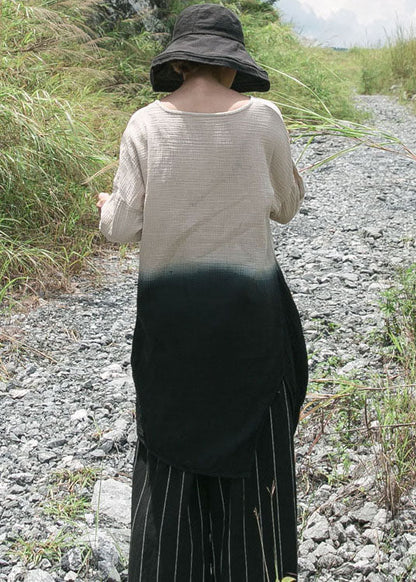 Einfache Aprikose O-Ausschnitt Farbverlauf Baumwolle Tops Frühling