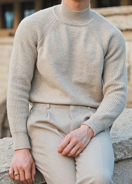 Simple Apricot Turtleneck Cozy Knit Men Sweater Tops Winter
