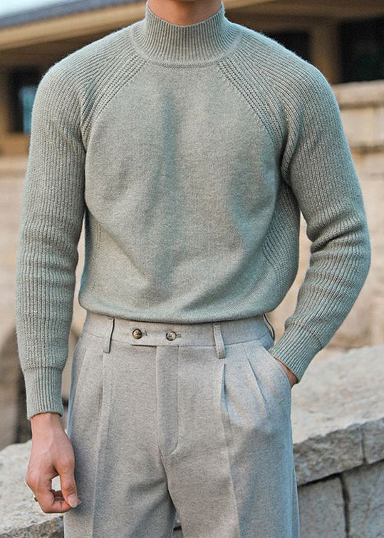 Simple Apricot Turtleneck Cozy Knit Men Sweater Tops Winter
