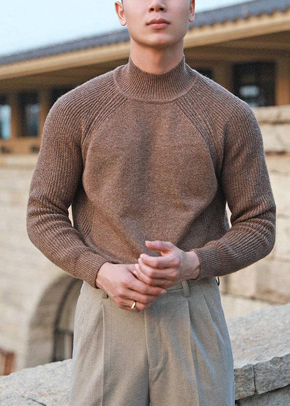 Simple Apricot Turtleneck Cozy Knit Men Sweater Tops Winter