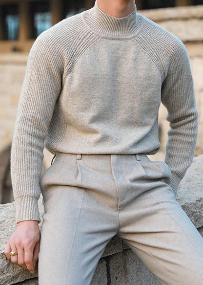 Simple Apricot Turtleneck Cozy Knit Men Sweater Tops Winter