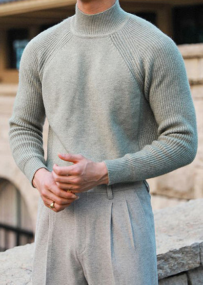 Simple Apricot Turtleneck Cozy Knit Men Sweater Tops Winter