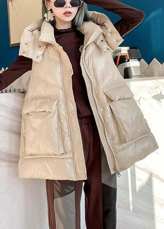 Einfache Apricot Kapuzentaschen Lässige ärmellose Winter-Daunenweste