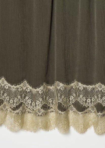 Simple Army Green V Neck Patchwork Lace Spaghetti Strap Dress Summer