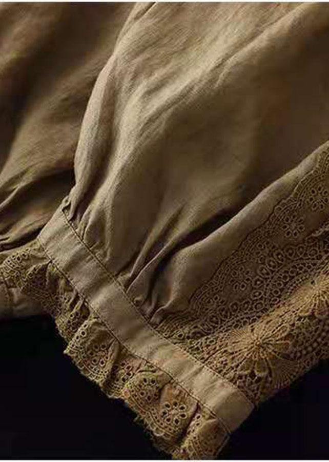 Simple Beige Elastic Waist PatchworkHarem Pants Linen - SooLinen