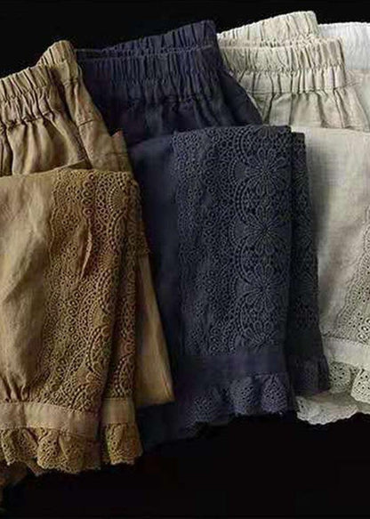 Simple Beige Elastic Waist PatchworkHarem Pants Linen - SooLinen