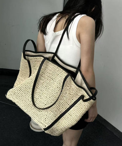 Bolsos de hombro tejidos de paja de gran capacidad en color beige sencillos