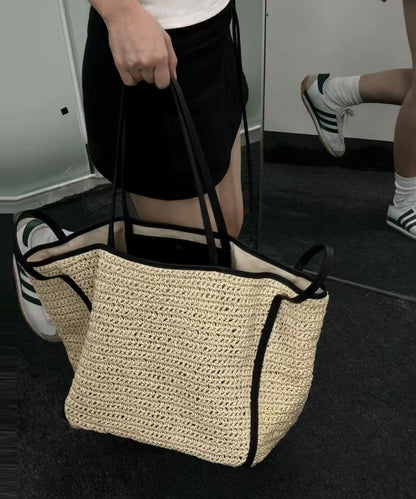 Bolsos de hombro tejidos de paja de gran capacidad en color beige sencillos