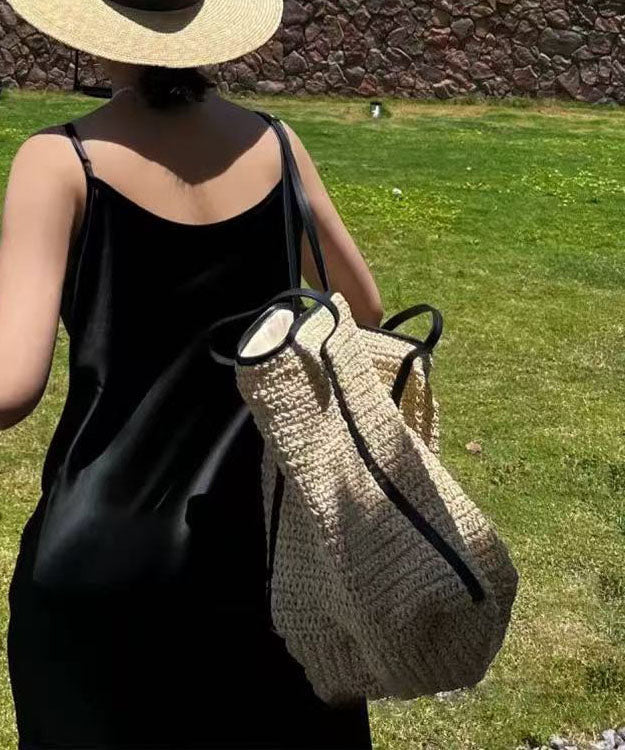 Bolsos de hombro tejidos de paja de gran capacidad en color beige sencillos