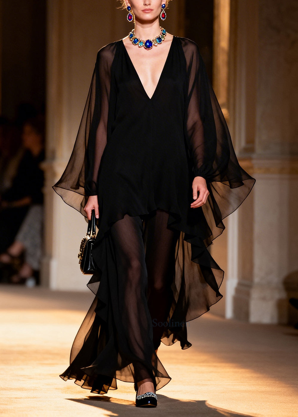 Simple Black Asymmetrical Draping Chiffon Vacation Dresses Summer