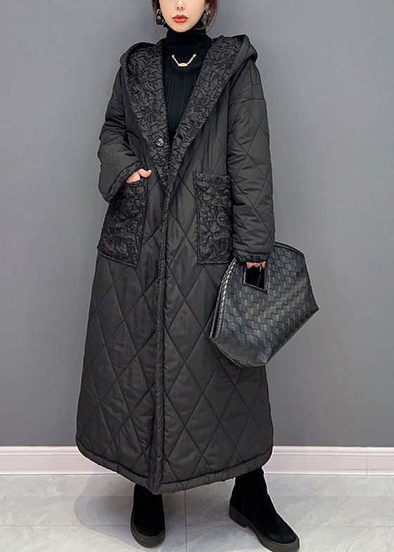 Einfache Schwarz Taste Dicken Warmen Fleece Mit Kapuze Parka Winter