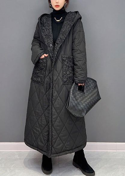 Einfache Schwarz Taste Dicken Warmen Fleece Mit Kapuze Parka Winter